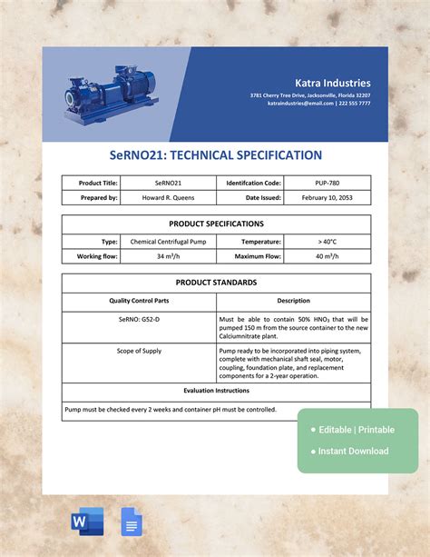 Machine's specifications .